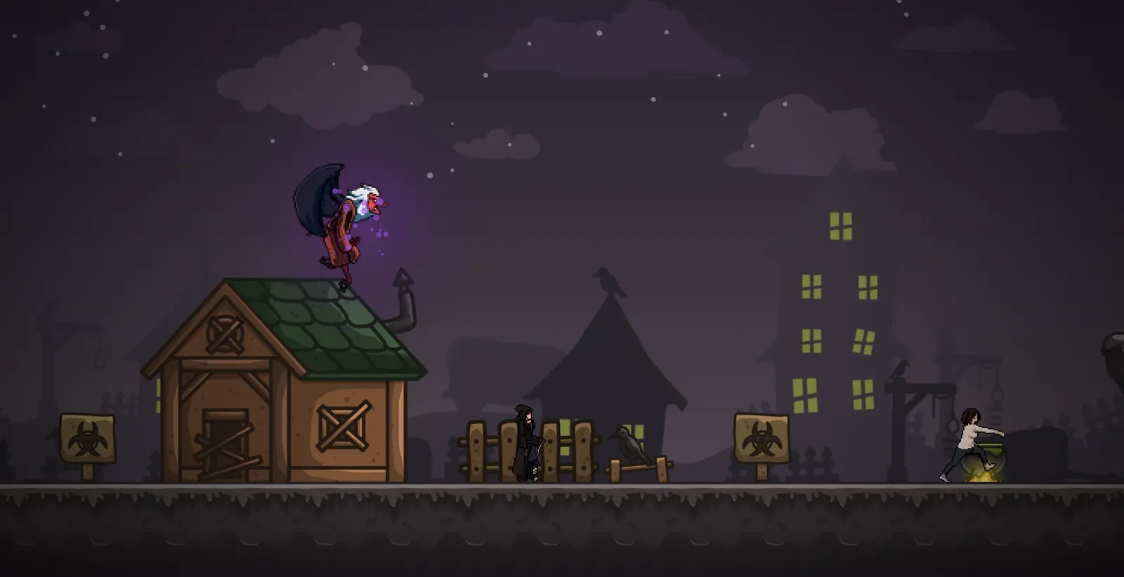 Lord Yamabushi Tengu perched on a rooftop in Oakhaven